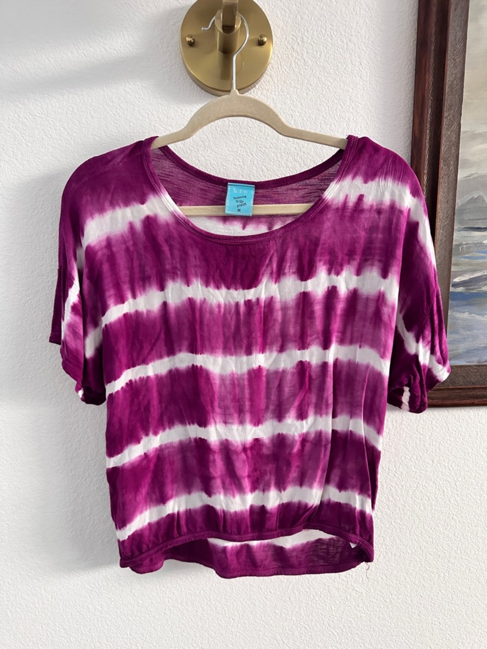 H.I.P. Purple Tie-Dye Boxy Top Medium – Rayon Short Sleeve Casual Boho Tee